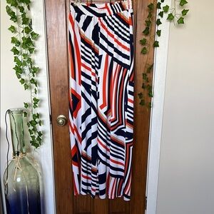 Geometric Print Flowy Pants in Navy Blue and Orange